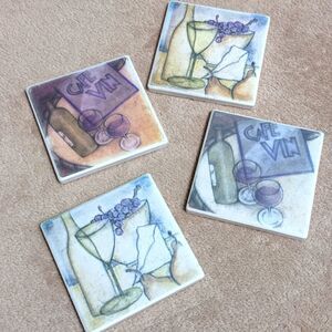 NWOT Beautiful Ceramic Wine Motif Drink Coasters - Qty 4